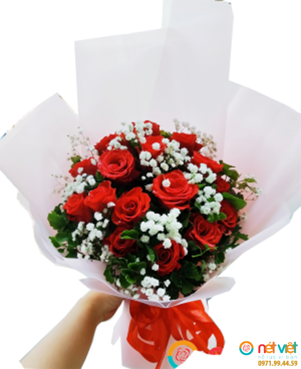 Hoa bó hồng và hoa baby