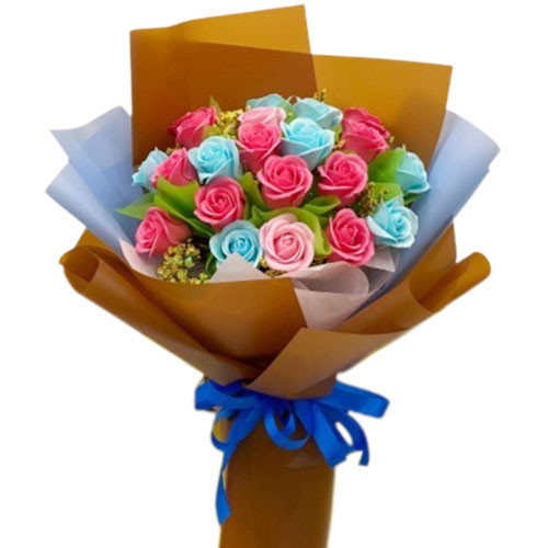 Bó hoa hồng sáp Xanh Hồng Nâu-Green Pink Brown Rose Wax Flower Bouquet