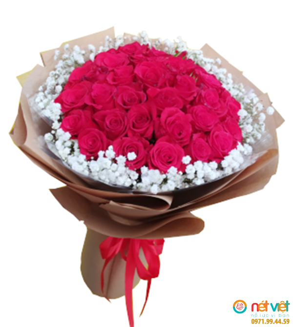 Bó hoa hoa hồng đỏ và baby