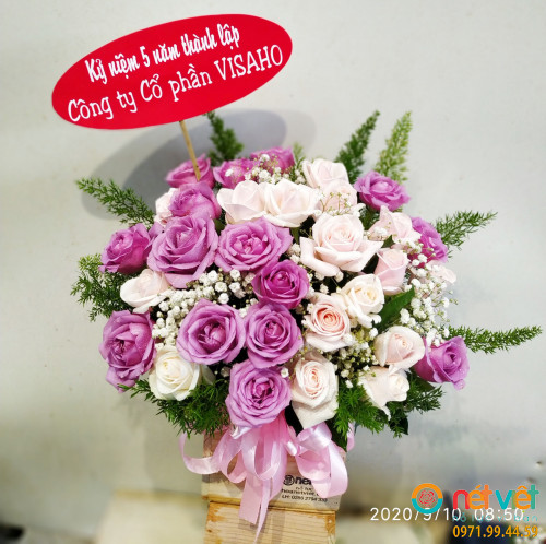 Lẵng hoa xanh dương chúc mừng sinh nhật công ty ở Nam Từ Liêm  Hoa khai  trương  Hoa khai trương đẹp ở Hà Nội