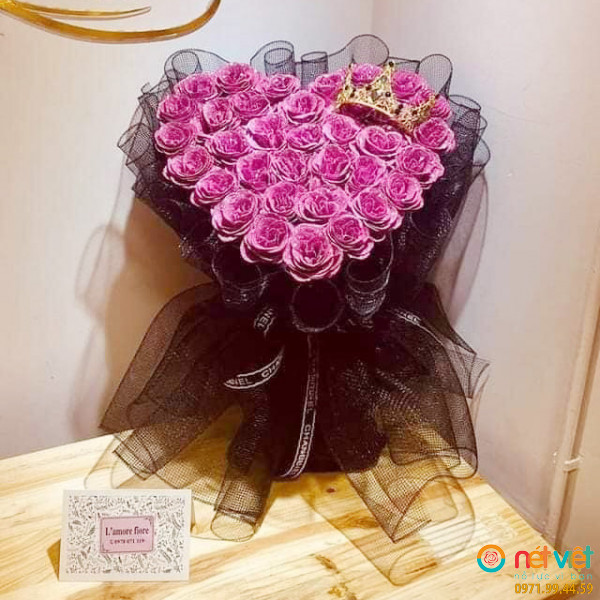 Bó hoa hồng sáp nhũ màu tím 50 bông (2)