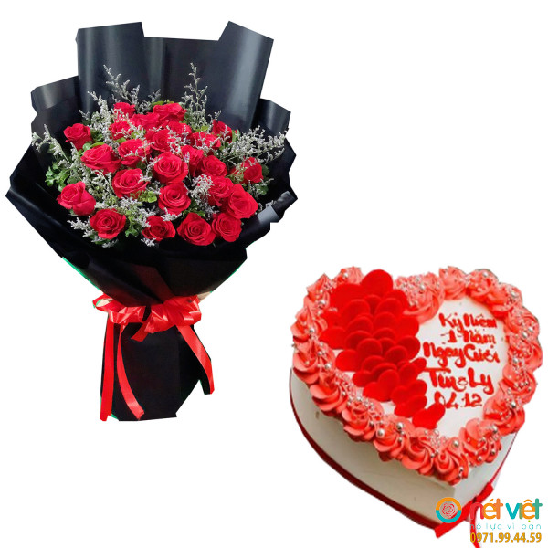 Hoa hồng và bánh sinh nhật gửi người thương