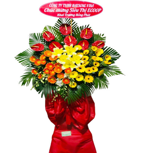 Khai trương phát tài -Kệ hoa chúc mừng khai trương tông đỏ vàng rực rỡ