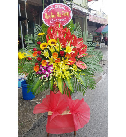 lẵng hoa khai trương để bàn ở An Lão hải phòng