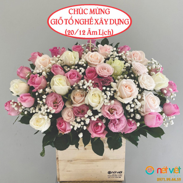 Giỏ hoa chúc mừng ngày giỗ tổ nghề xây dựng 20/12 âm lịch