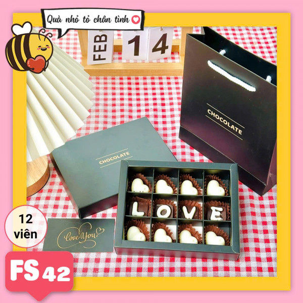 Hộp socola valentine vuông FS42 12 viên (Chỉ ship TpHCM)