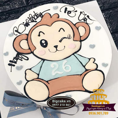 Bánh kem sinh nhật tạo hình con khỉ tuổi thân màu nâu gắn khỉ nhỏ và tiền  vàng | Bánh Kem Ngộ Nghĩnh