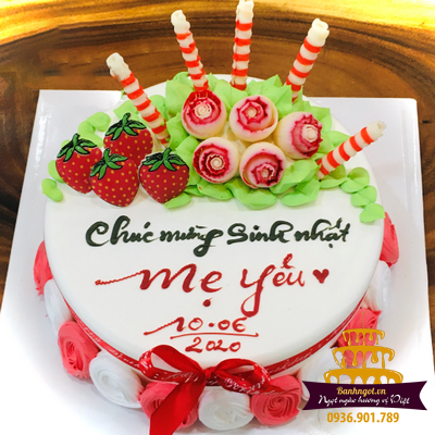 Bánh sinh nhật tặng mẹ - Happy birthday Mẹ Yêu MS240 - Bông lan trứng muối  phô mai