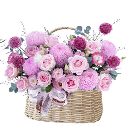 Giỏ hoa mẫu đơn hồng xinh xinh