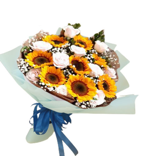 Bó hồng kem & hướng dương
