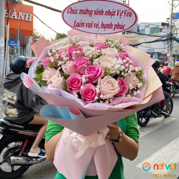 Shop hoa gần đây nhất bán bó hoa sinh nhật màu hồng phớt đẹp