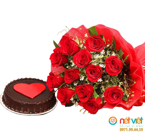 Red Heart Rose Cake Combo
